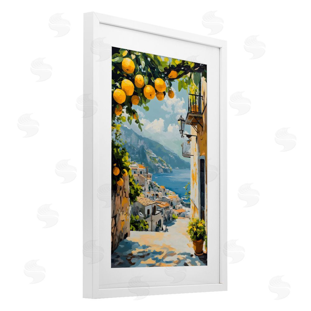 Creative Studio Lemon Tree Overlooking Coast White Framed Print Under Glass Wall Art