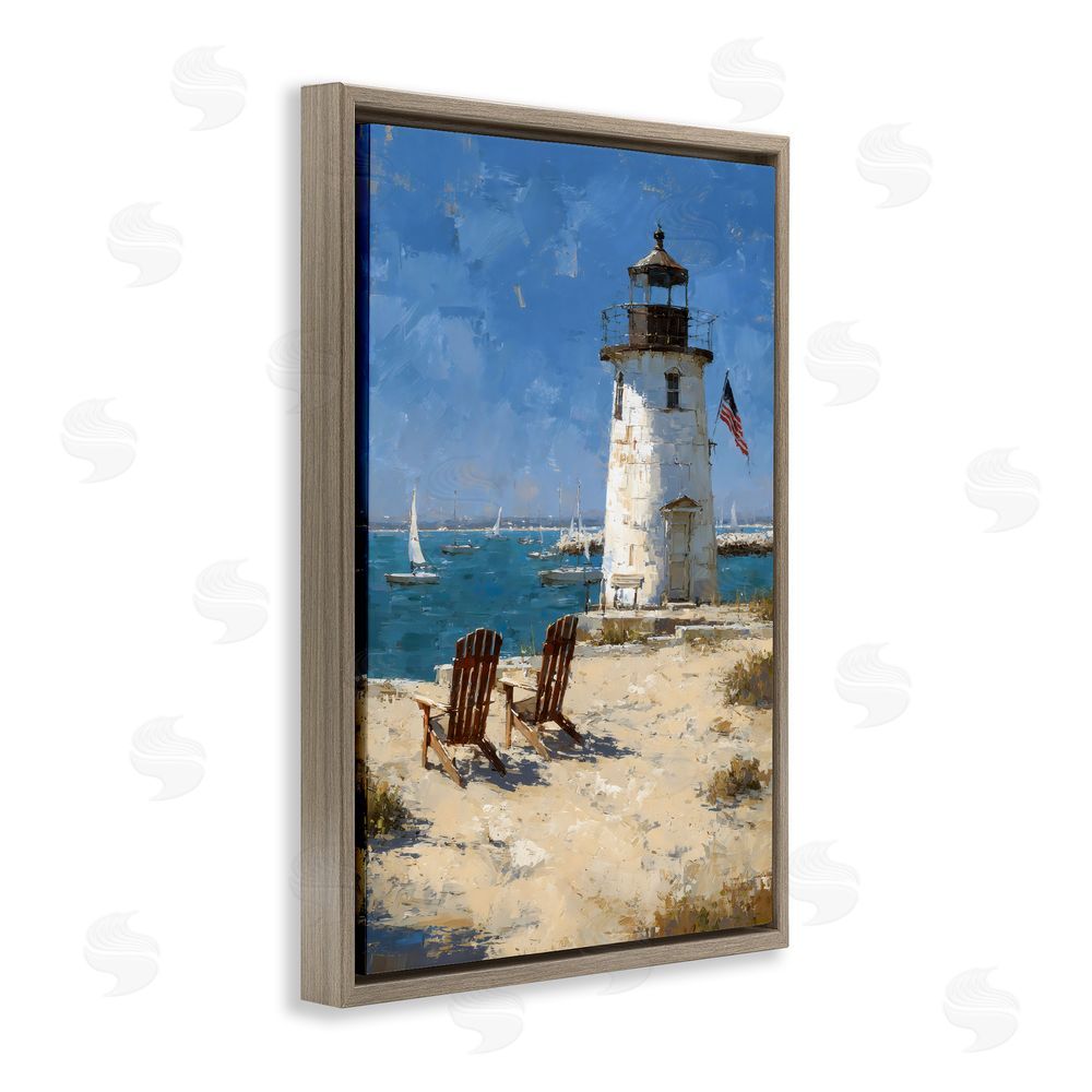 Petal Prints Design Summer at Lighthouse Bay Brown Floating Framed Canvas Wall Art Print
