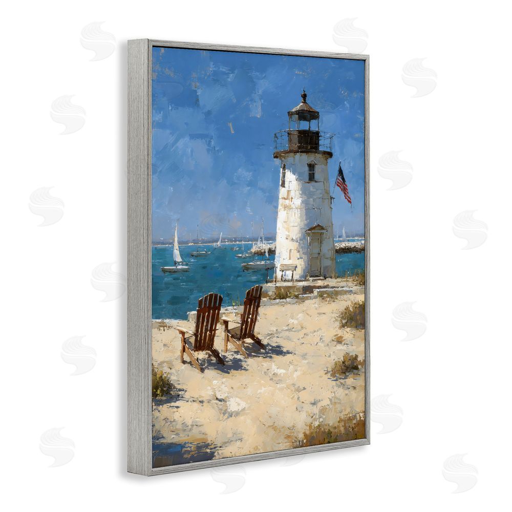 Petal Prints Design Summer at Lighthouse Bay Gray Framed Giclee Wall Art Print