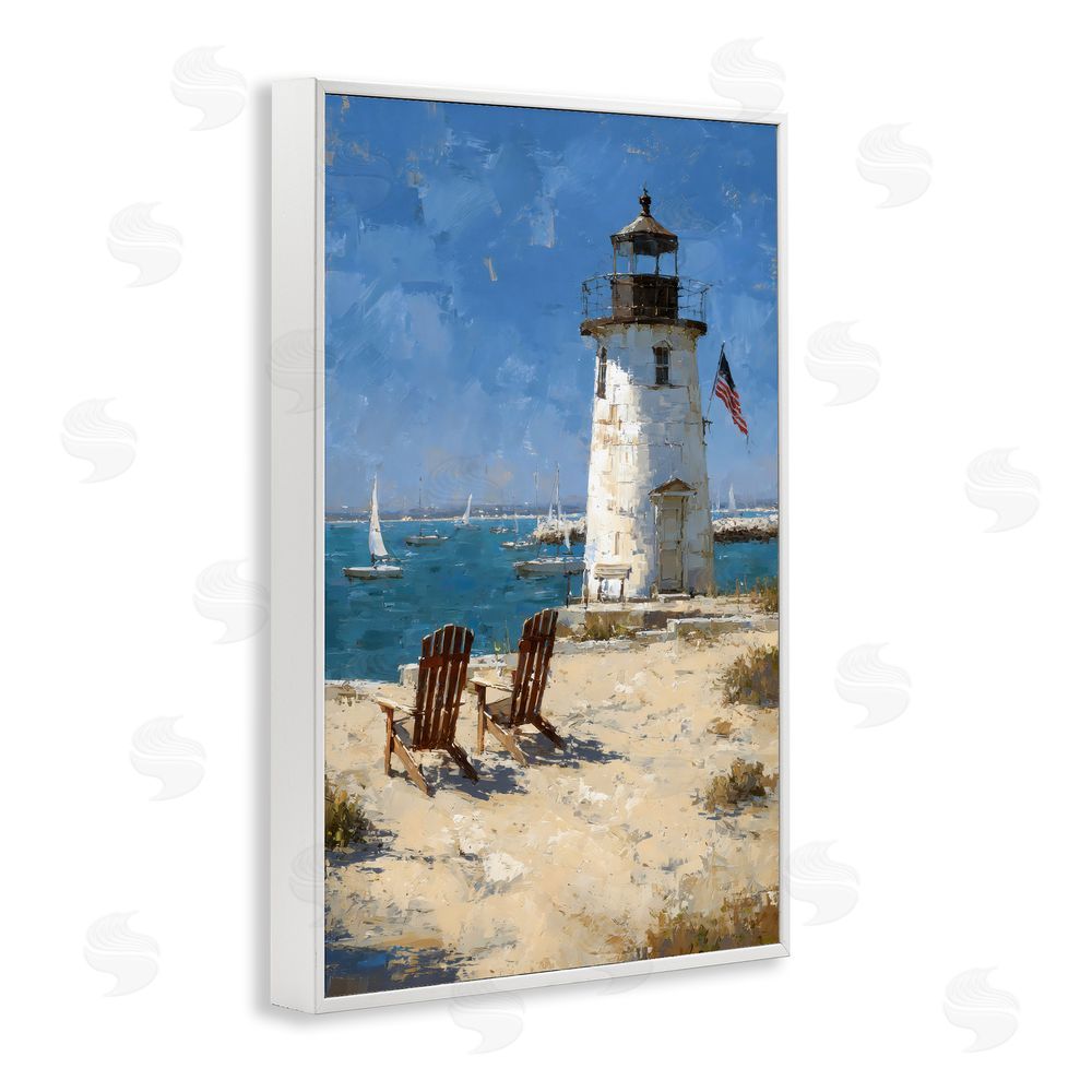 Petal Prints Design Summer at Lighthouse Bay White Framed Giclee Wall Art Print