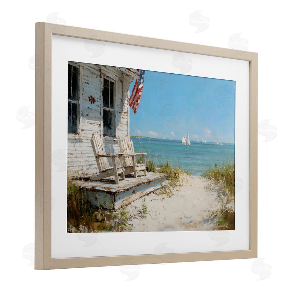 Petal Prints Design By The Ocean Cottage Retreat Brown Framed Print Under Glass with Matting Wall Art