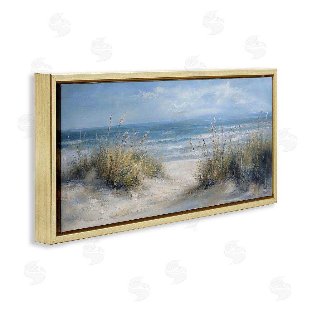 LSR Design Studio Coastal Peace Dunes Gold Floating Frame Canvas Wall Art Print