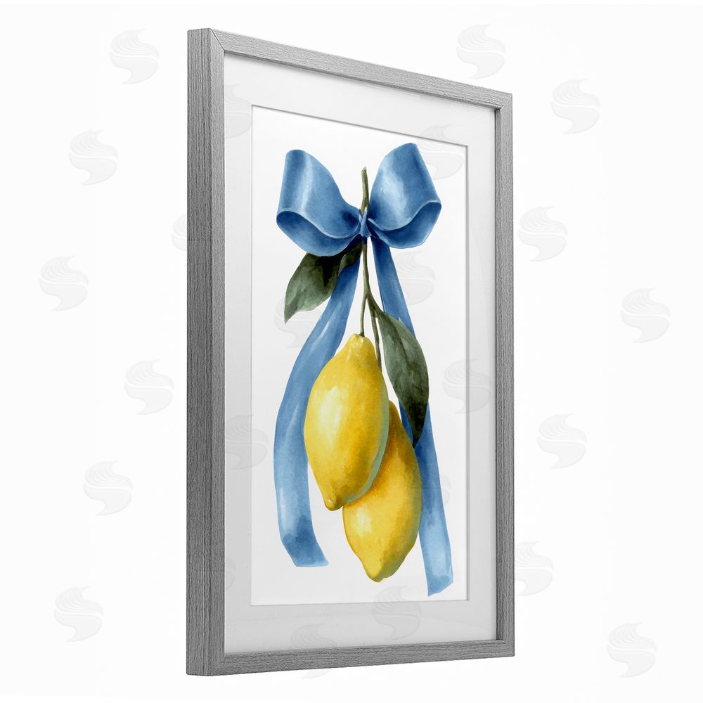 Petal Prints Design Sweet & Sour Lemons Gray Framed Print Under Glass with White Mat Wall Art