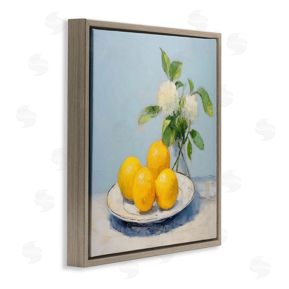 Creative Studio Vase of Flowers and Lemons Brown Floating Framed Canvas Wall Art Print