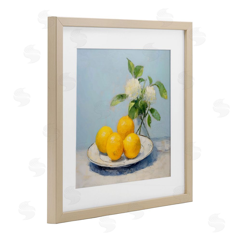 Creative Studio Vase of Flowers and Lemons Brown Framed Print Under Glass with White Mat Wall Art