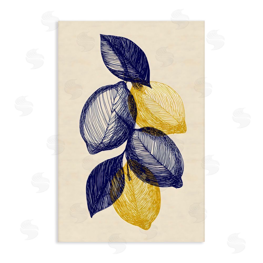 Petal Prints Design Navy Lemons Botanical Sketch Stretched Canvas Wall Art
