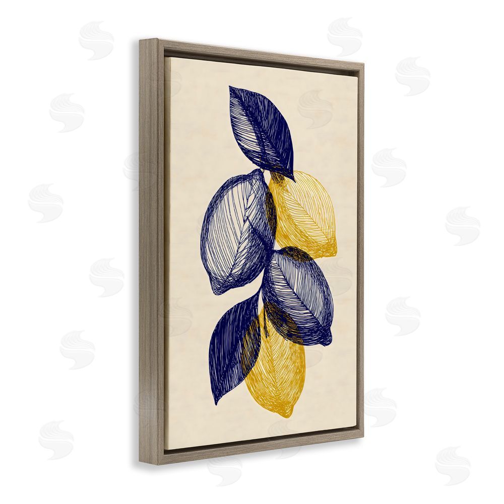 Petal Prints Design Navy Lemons Botanical Sketch Brown Floating Framed Canvas Wall Art