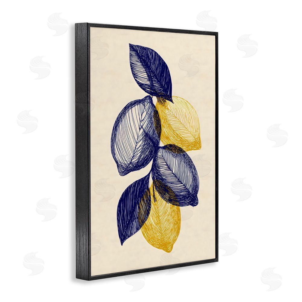 Petal Prints Design Navy Lemons Botanical Sketch Black Framed Giclee Wall Art