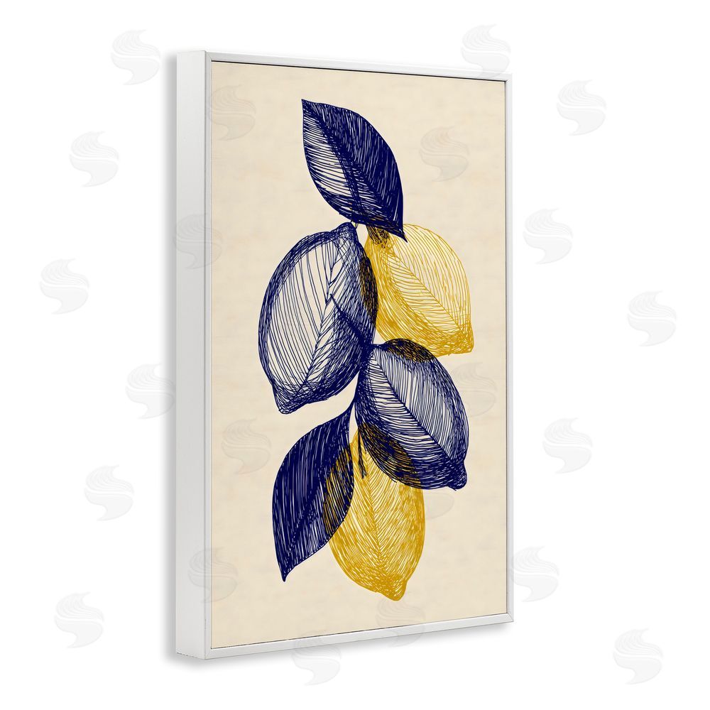Petal Prints Design Navy Lemons Botanical Sketch White Framed Giclee Wall Art
