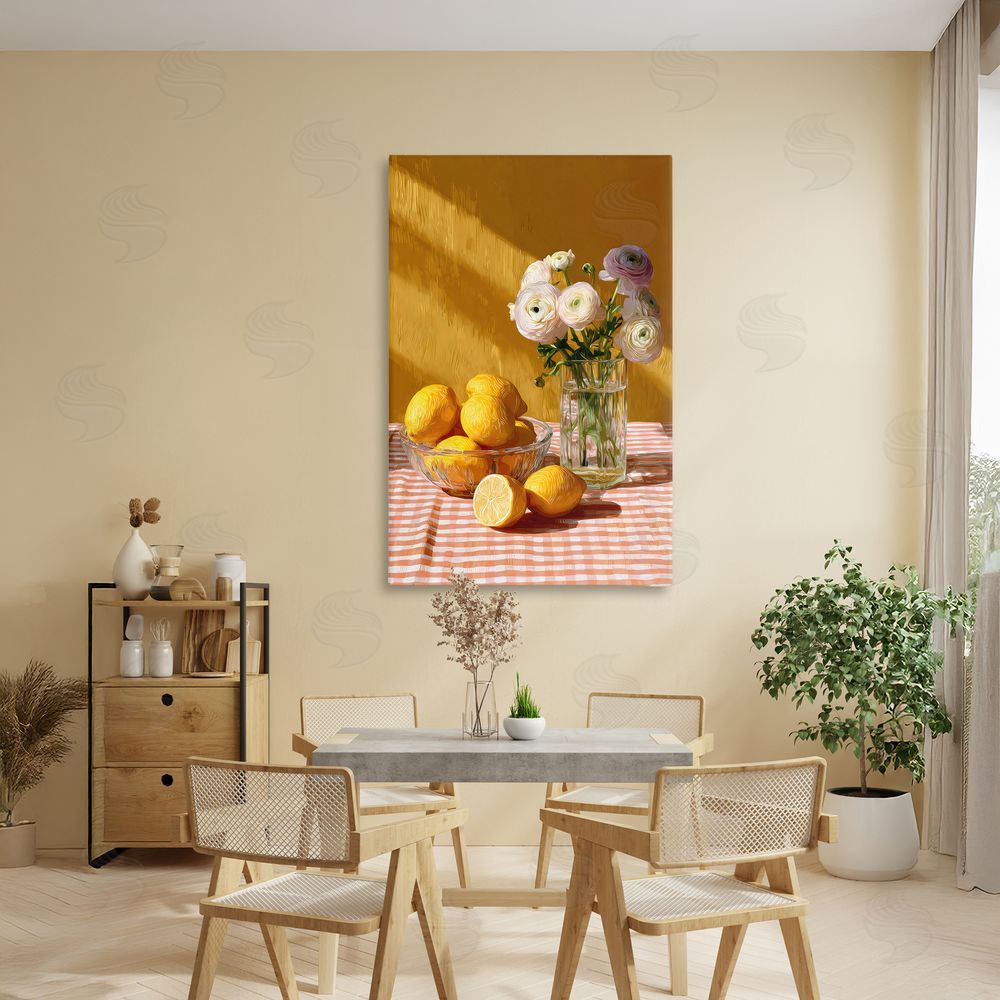 Petal Prints Design Lemony Breakfast Arrangement Stretched Canvas Wall Art in Room
