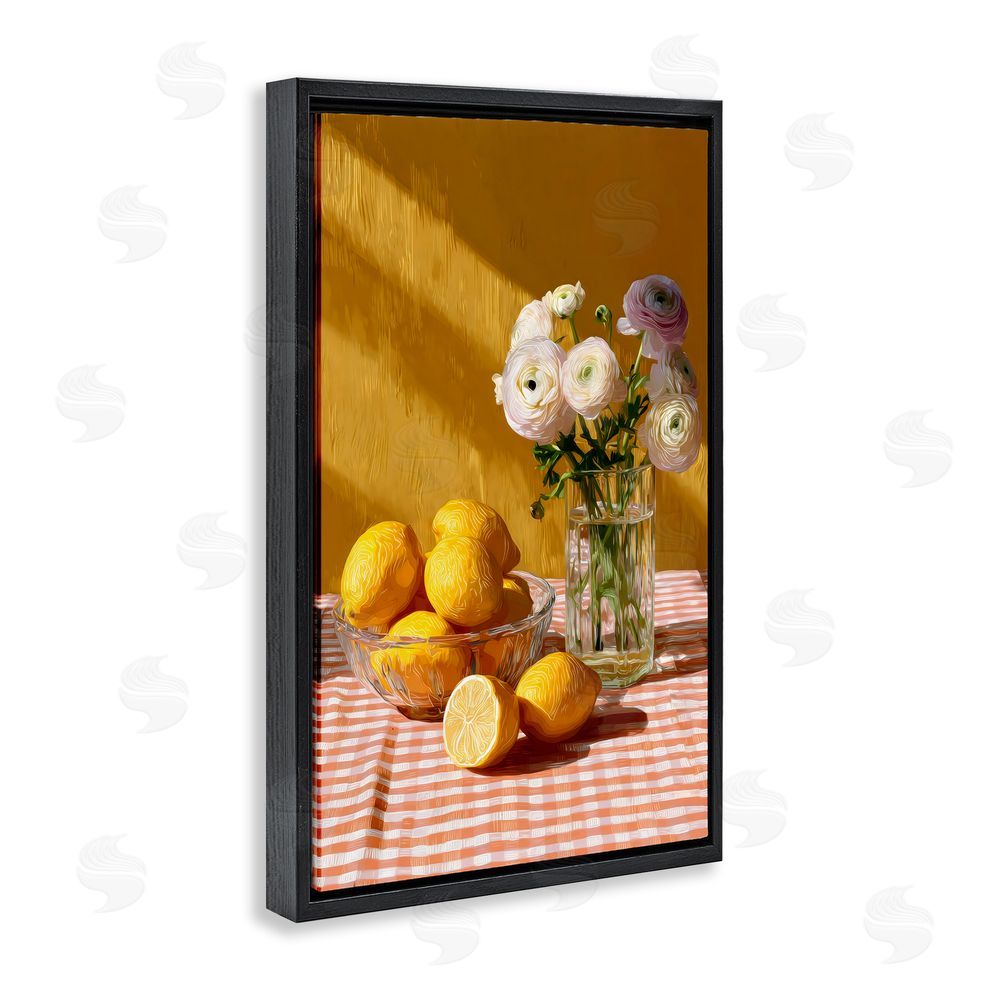 Petal Prints Design Lemony Breakfast Arrangement Black Floating Framed Canvas Wall Art