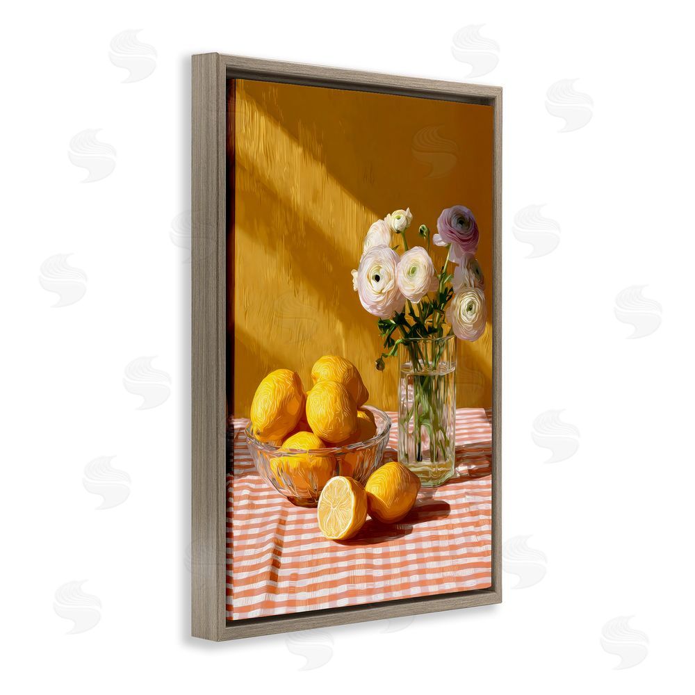 Petal Prints Design Lemony Breakfast Arrangement Brown Floating Framed Canvas Wall Art