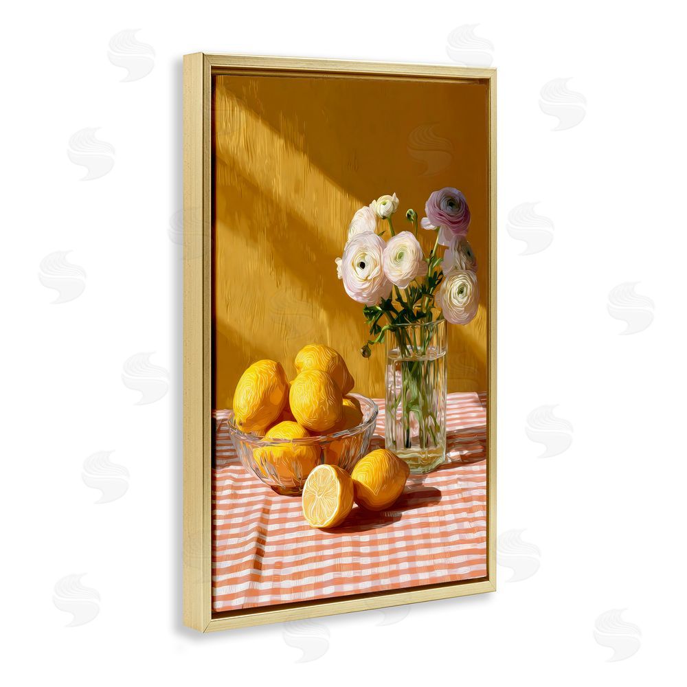 Petal Prints Design Lemony Breakfast Arrangement Gold Floating Framed Canvas Wall Art