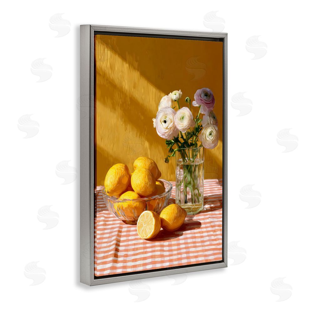 Petal Prints Design Lemony Breakfast Arrangement Gray Floating Framed Canvas Wall Art