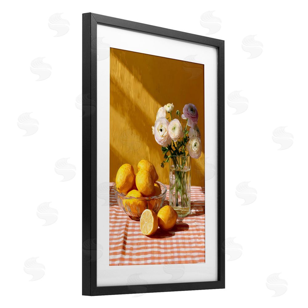 Petal Prints Design Lemony Breakfast Arrangement Black Framed Print Under Glass Wall Art
