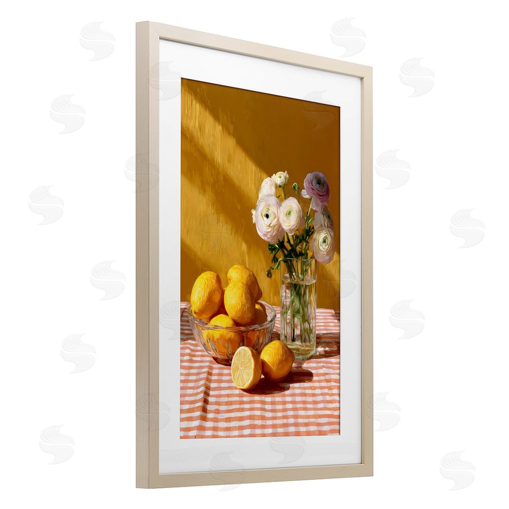 Petal Prints Design Lemony Breakfast Arrangement Brown Framed Print Under Glass Wall Art