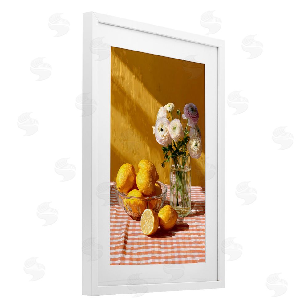 Petal Prints Design Lemony Breakfast Arrangement White Framed Print Under Glass Wall Art
