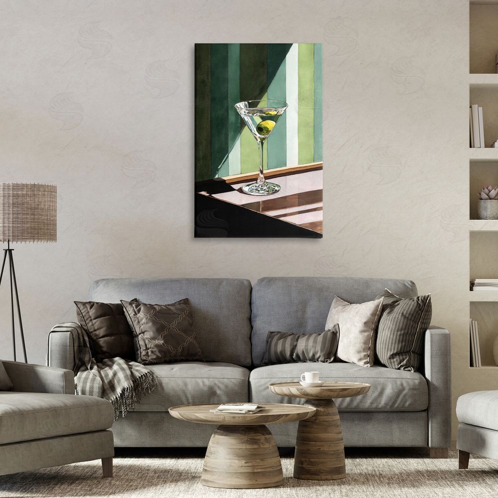 Petal Prints Design Olive Martini in Sun Beam Stretched Canvas Wall Art in Room
