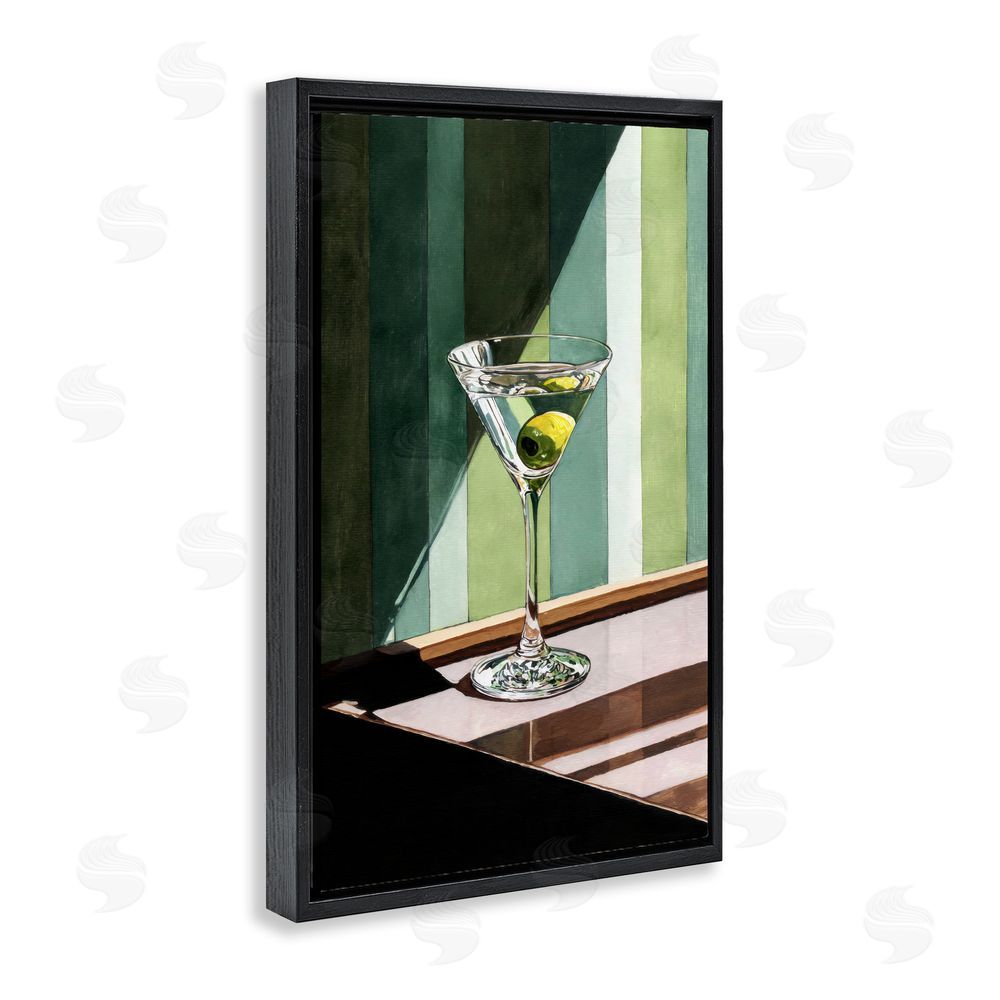 Petal Prints Design Olive Martini in Sun Beam Black Floating Framed Canvas Wall Art