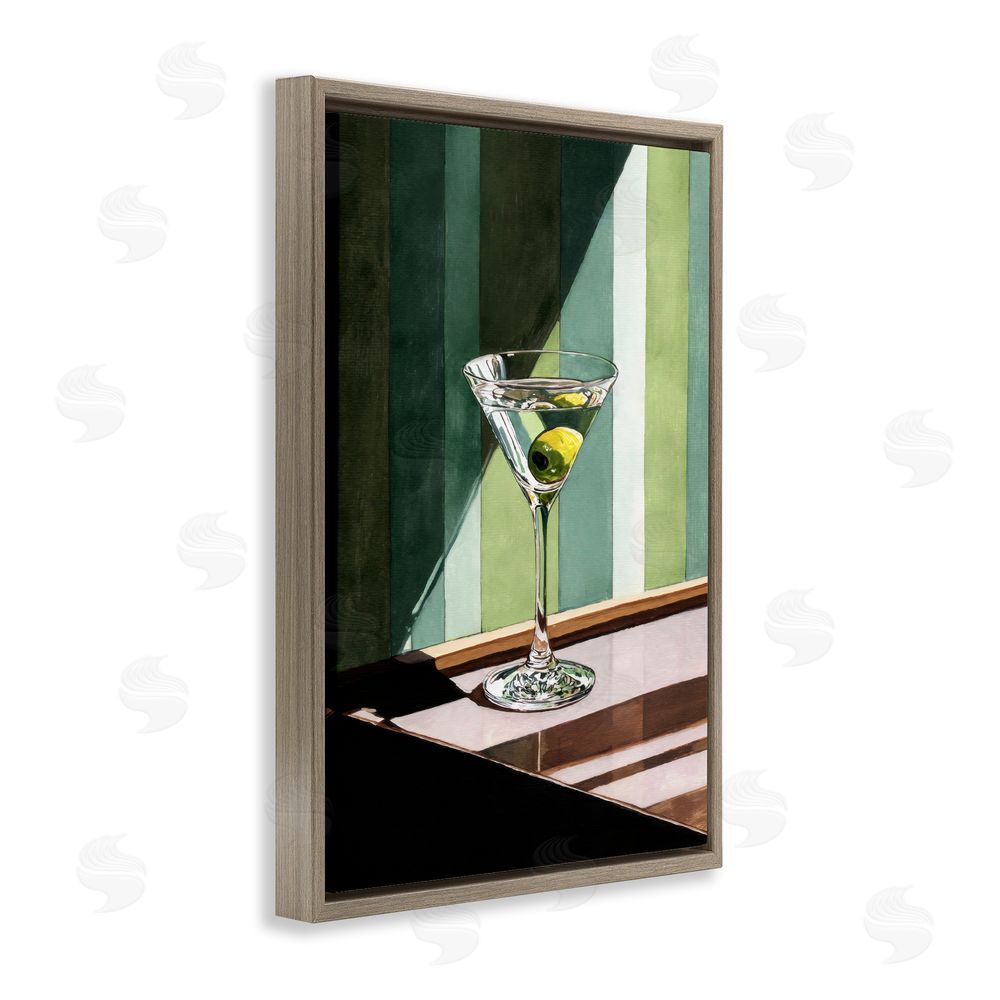 Petal Prints Design Olive Martini in Sun Beam Brown Floating Framed Canvas Wall Art