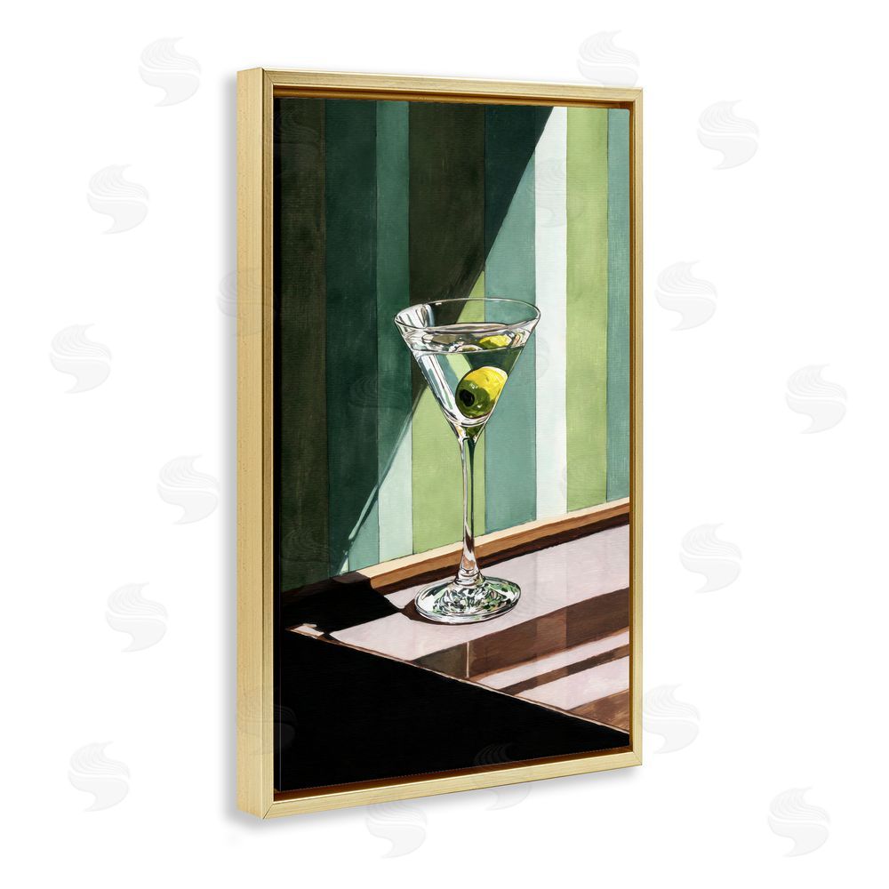 Petal Prints Design Olive Martini in Sun Beam Gold Floating Framed Canvas Wall Art
