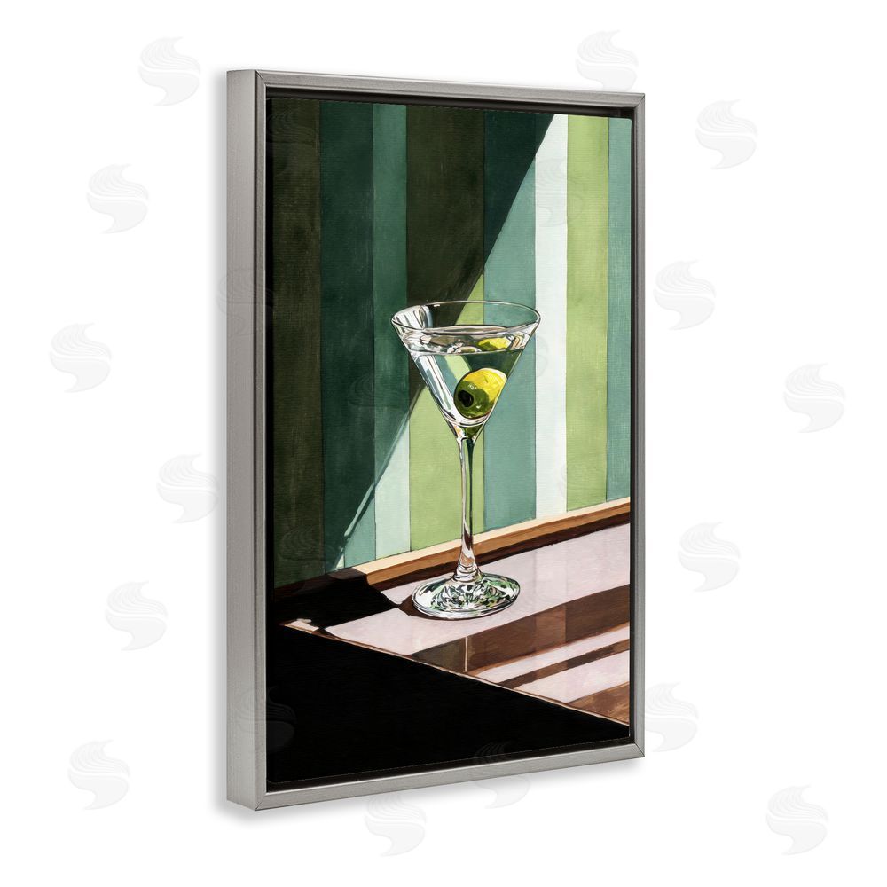Petal Prints Design Olive Martini in Sun Beam Gray Floating Framed Canvas Wall Art