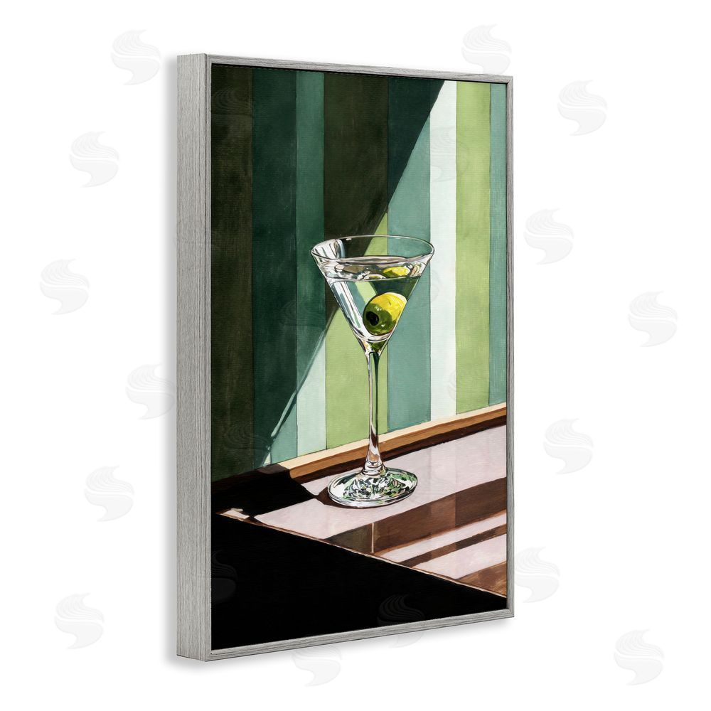 Petal Prints Design Olive Martini in Sun Beam Gray Framed Giclee Wall Art