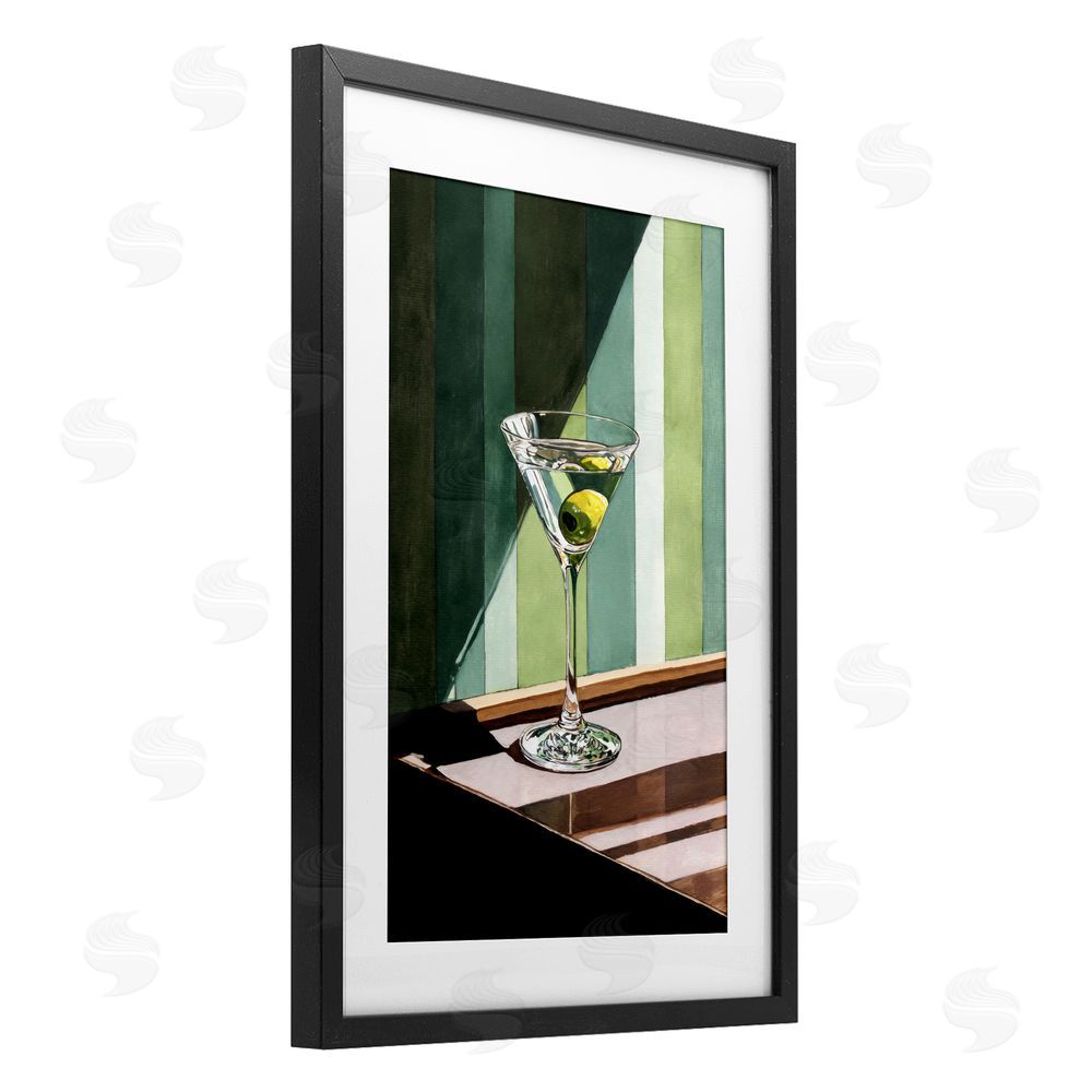 Petal Prints Design Olive Martini in Sun Beam Black Framed Print Under Glass Wall Art