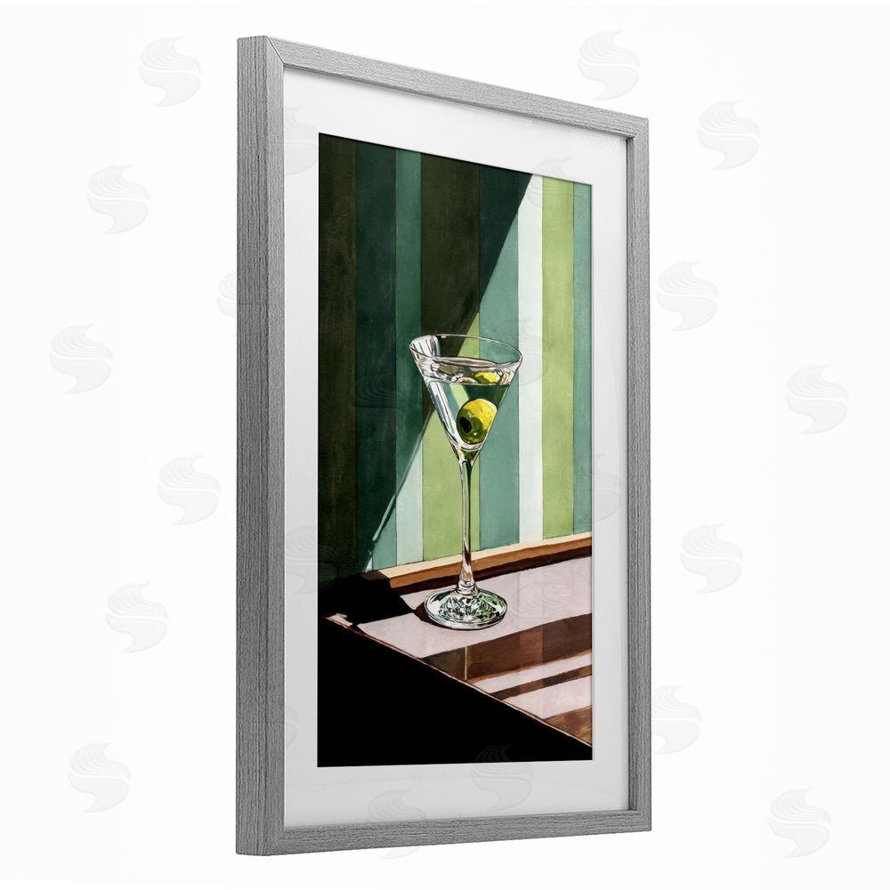 Petal Prints Design Olive Martini in Sun Beam Gray Framed Print Under Glass Wall Art