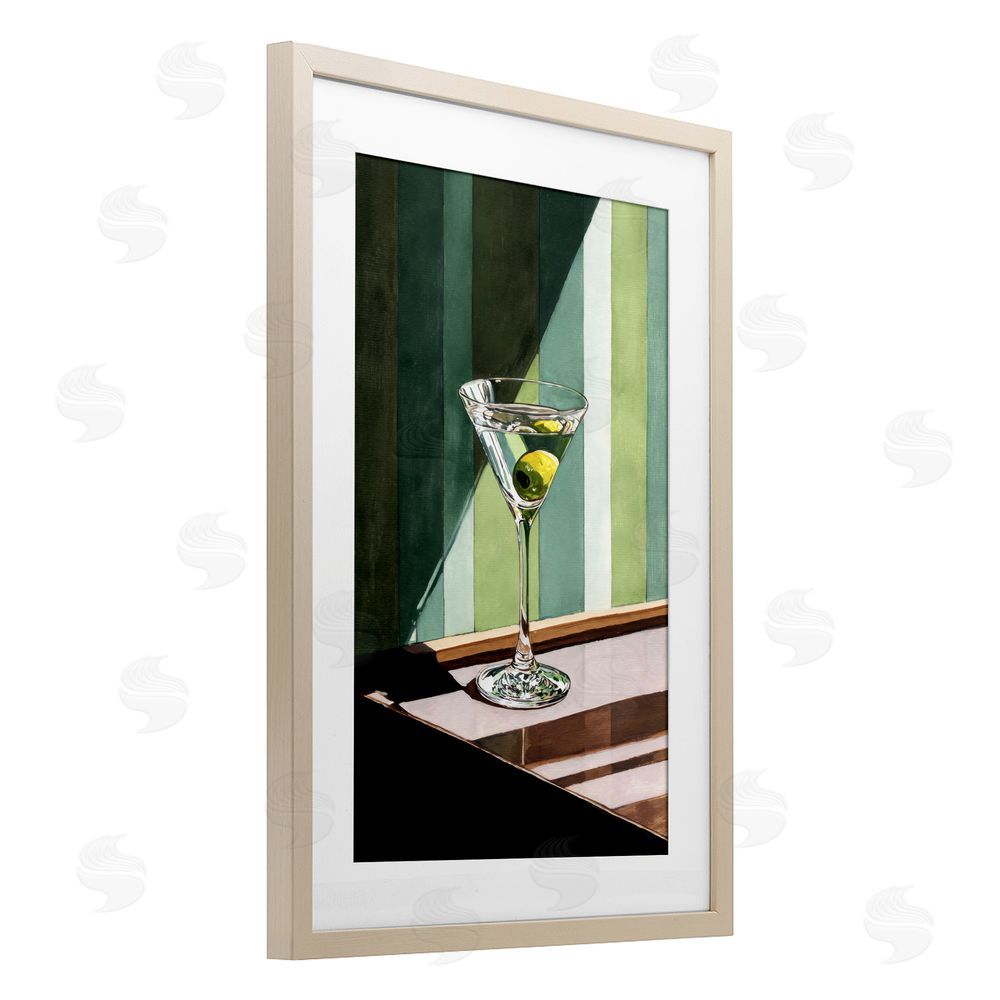 Petal Prints Design Olive Martini in Sun Beam Brown Framed Print Under Glass Wall Art