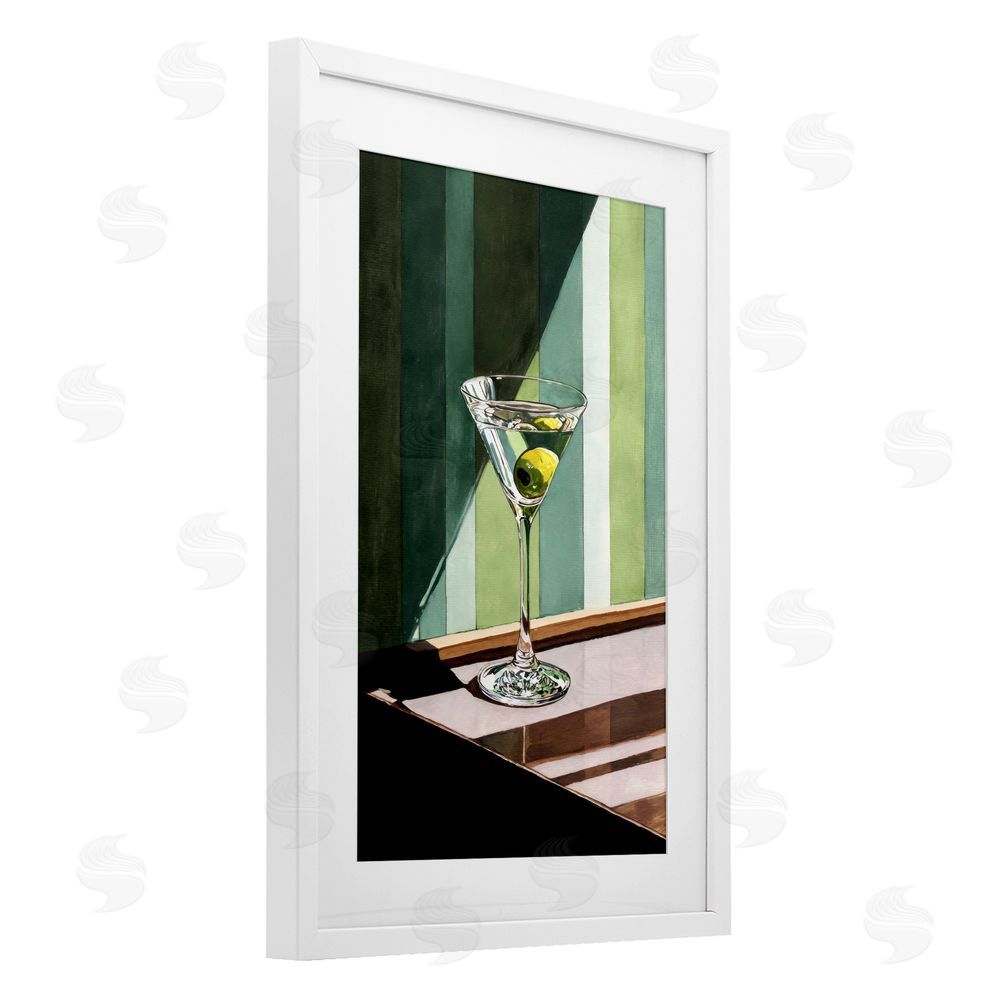 Petal Prints Design Olive Martini in Sun Beam White Framed Print Under Glass Wall Art