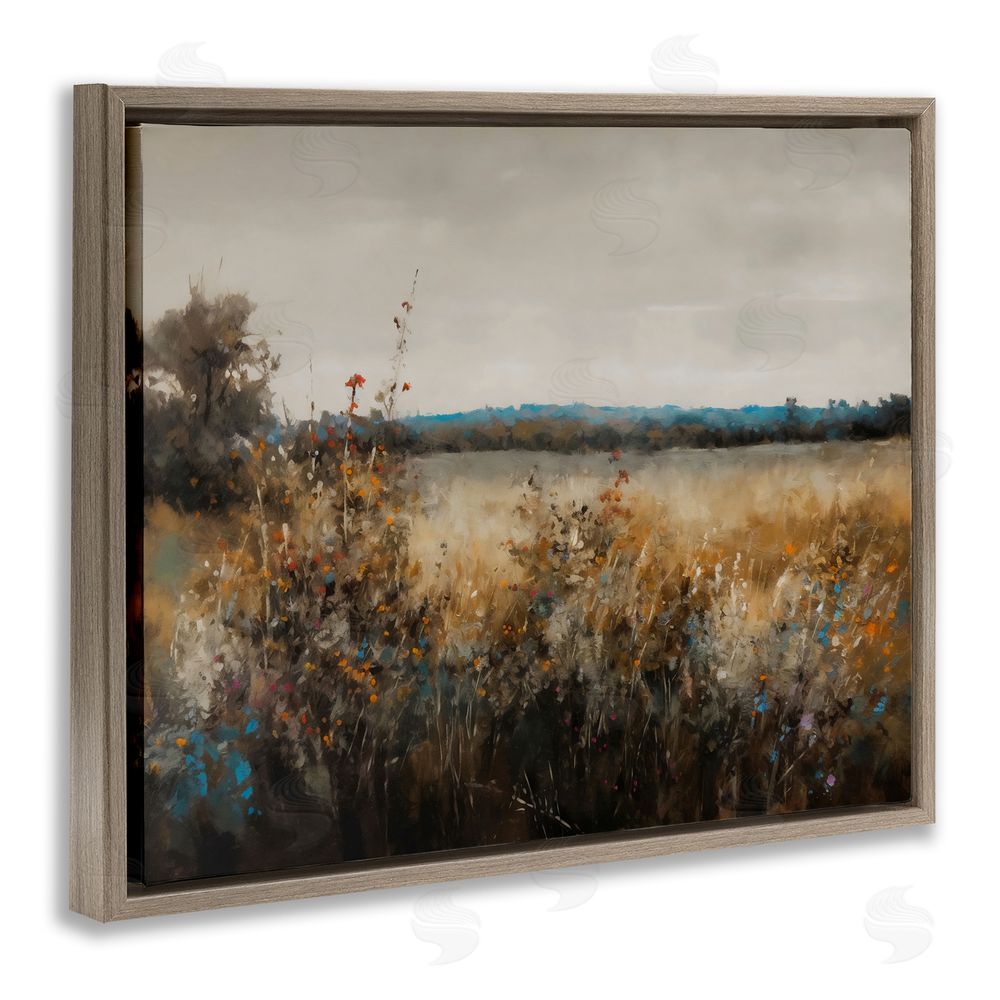 Creative Studio Abstract Grunge Meadow Brown Floating Frame Stretched Canvas Wall Art Print