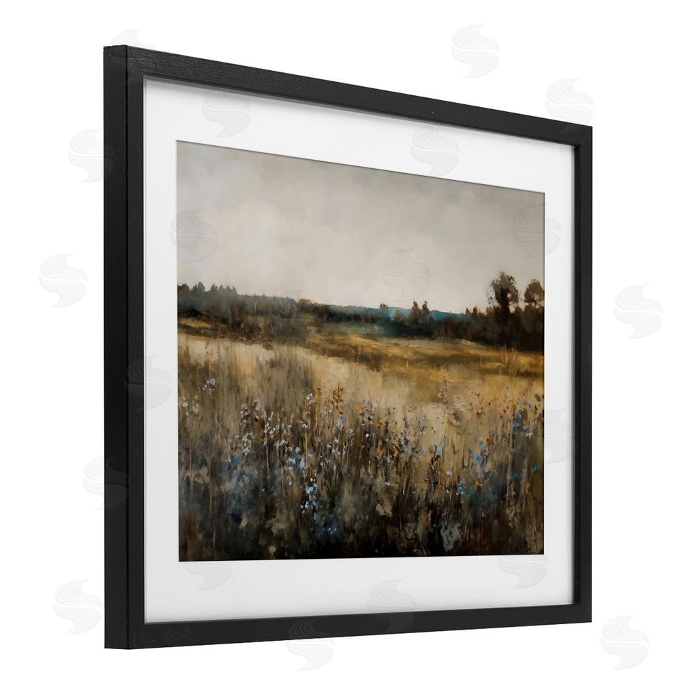 Creative Studio Wildflowers & Wheat Meadow Black Framed Print Under Glass with White Mat Wall Art