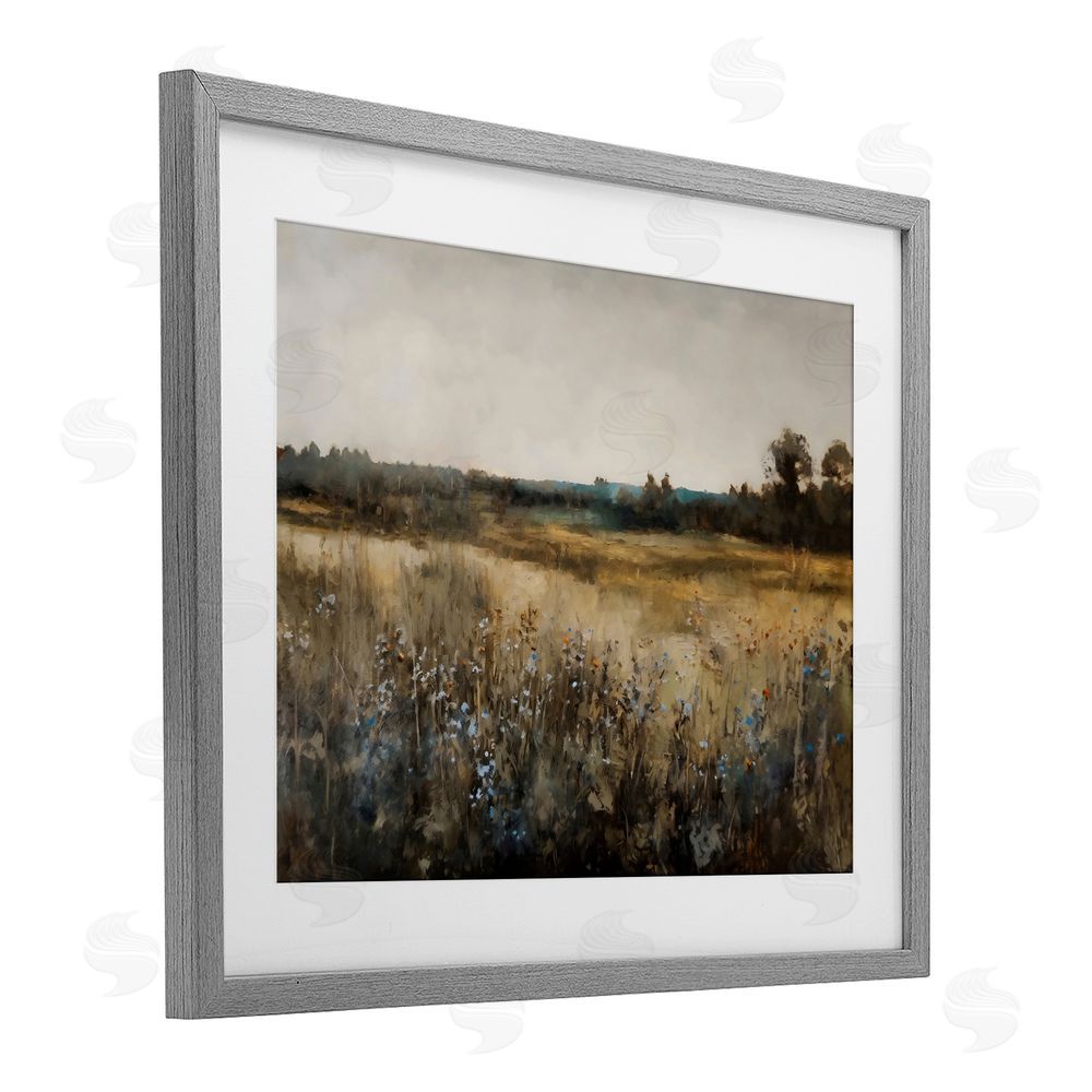 Creative Studio Wildflowers & Wheat Meadow Gray Framed Print Under Glass with White Mat Wall Art