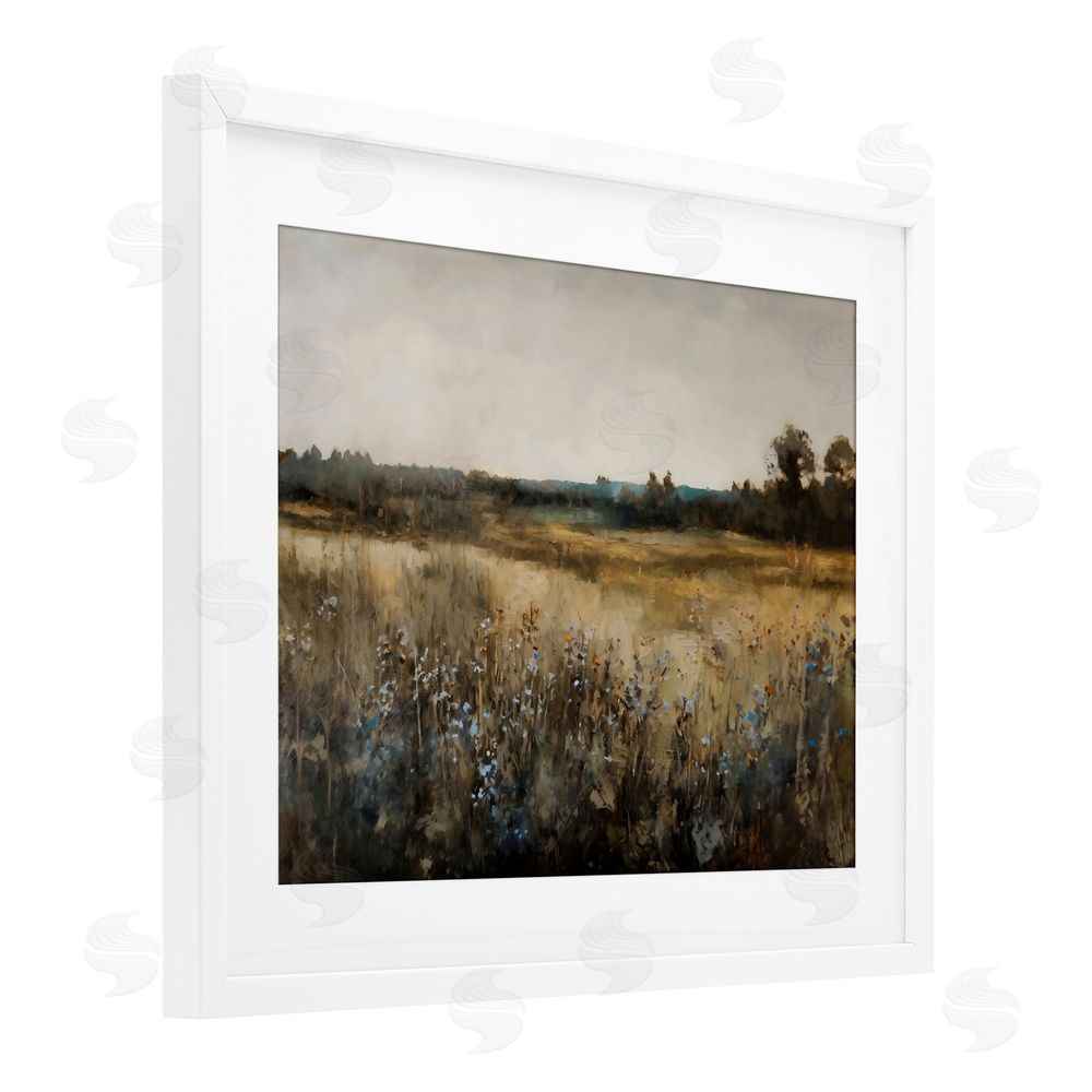 Creative Studio Wildflowers & Wheat Meadow White Framed Print Under Glass with White Mat Wall Art