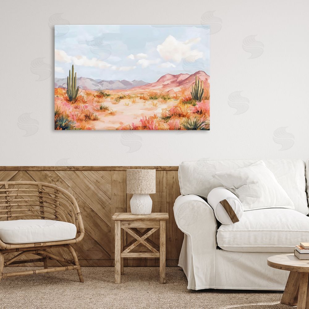 Creative Studio Pastel Desert Dream Sunset Stretched Canvas Wall Art in Room