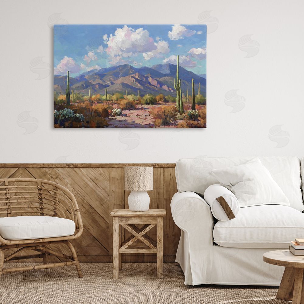 Gina Kelly Desert Mountains at Sunset Glow Stretched Canvas Wall Art in Room