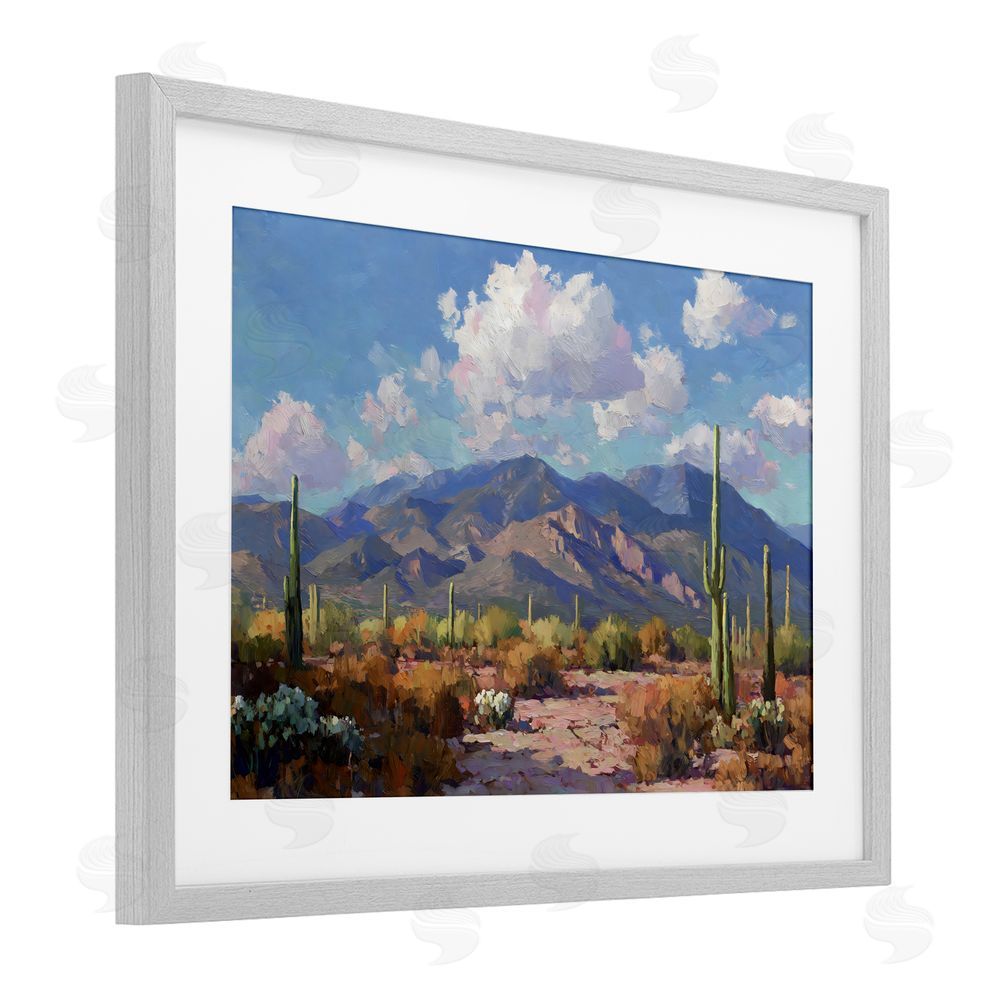 Gina Kelly Desert Mountains at Sunset Glow Gray Framed Print Under Glass Wall Art