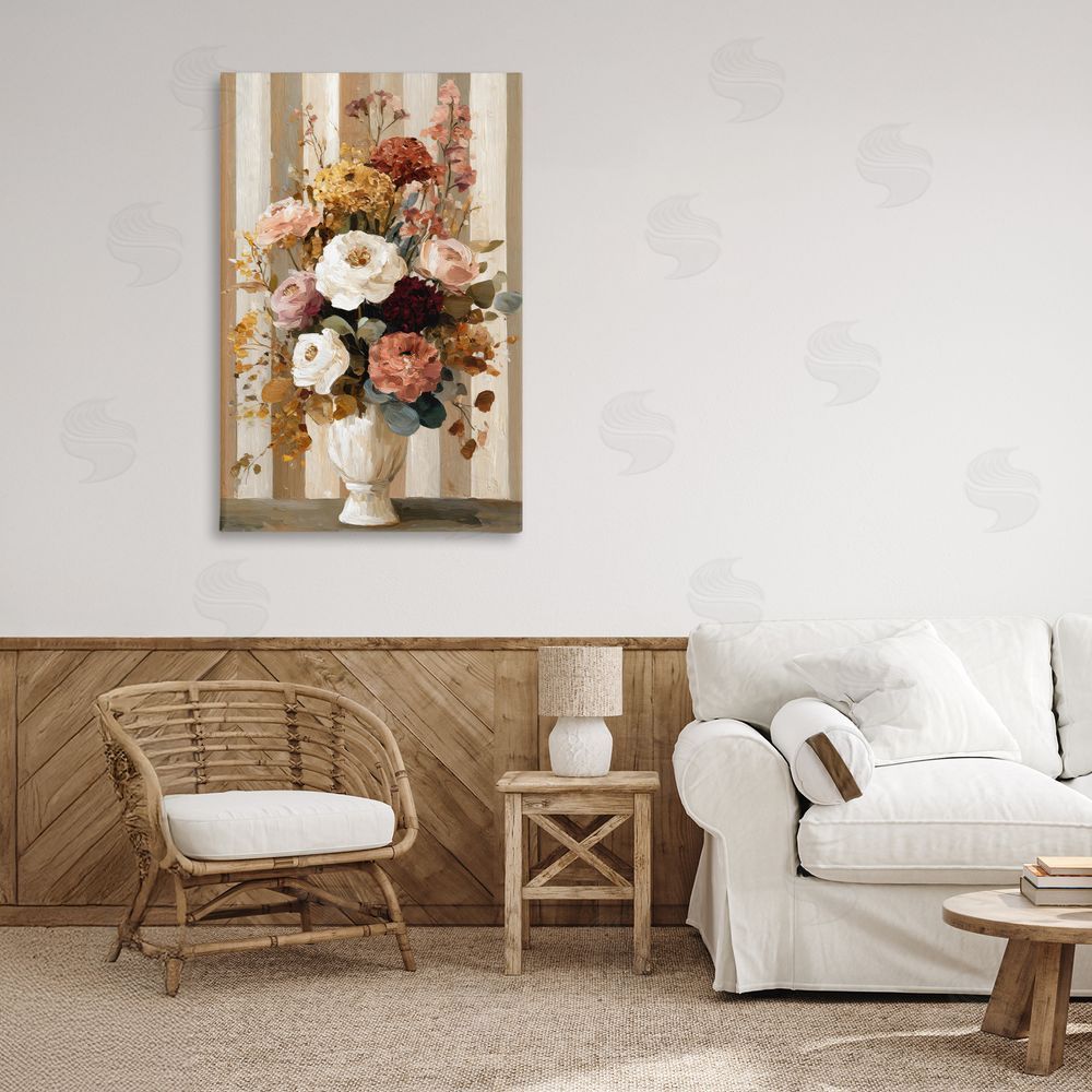 Petal Prints Design Vintage Arrangement in Vase Stretched Canvas on Wall