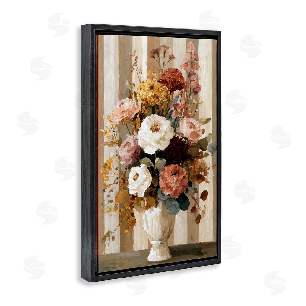 Petal Prints Design Vintage Arrangement in Vase Black Floating Framed Canvas Wall Art Print