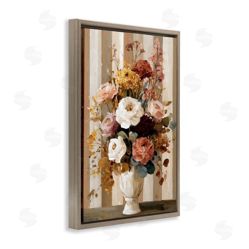 Petal Prints Design Vintage Arrangement in Vase Brown Floating Framed Canvas Wall Art Print