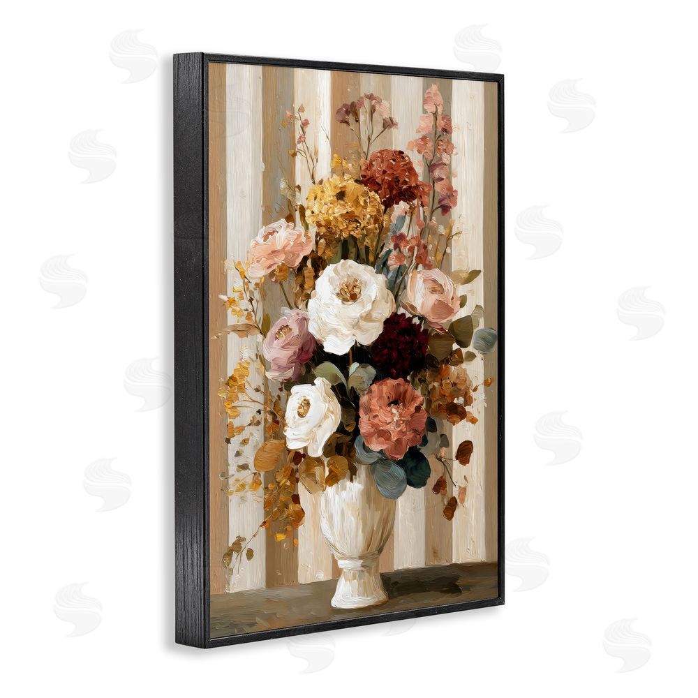 Petal Prints Design Vintage Arrangement in Vase Black Framed Giclee Wall Art Print