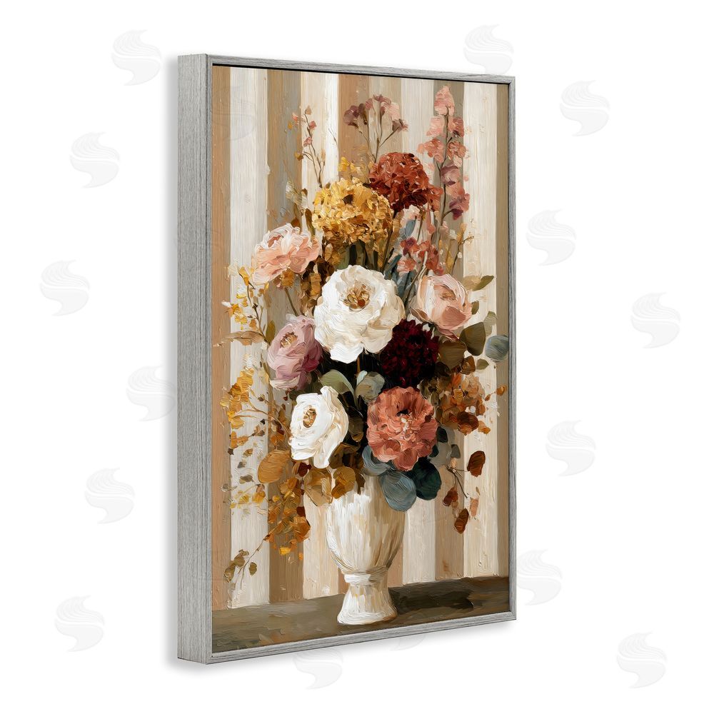 Petal Prints Design Vintage Arrangement in Vase Gray Framed Giclee Wall Art Print