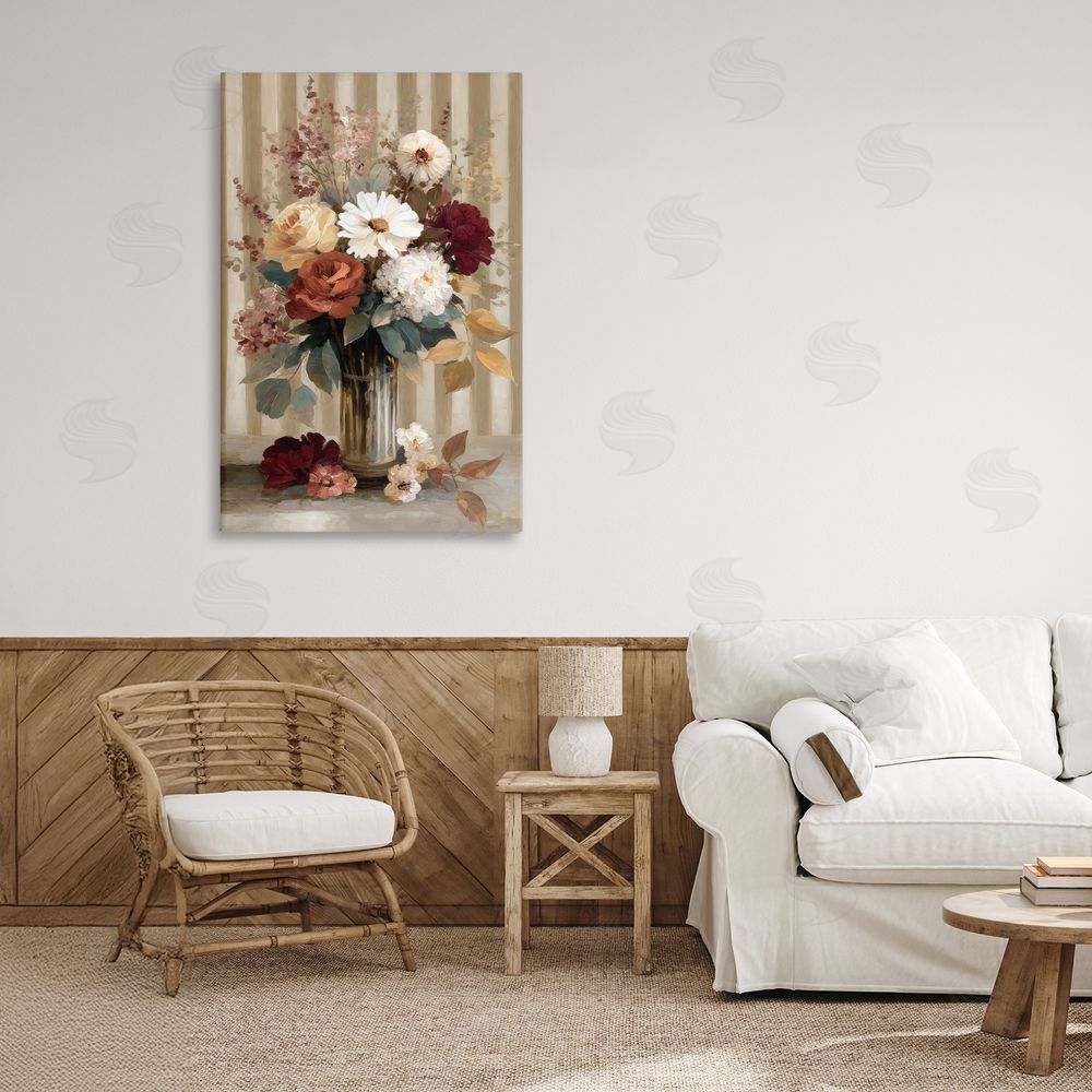 Petal Prints Design Vintage Arrangement with Stripes Stretched Canvas on Wall
