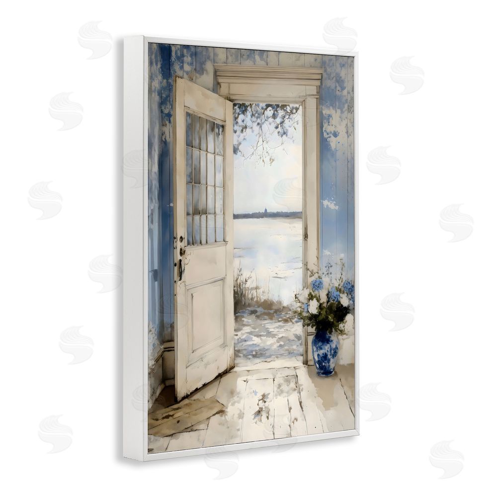 LSR Design Studio Blue Country Cottage Doorway White Framed Giclee Wall Art Print