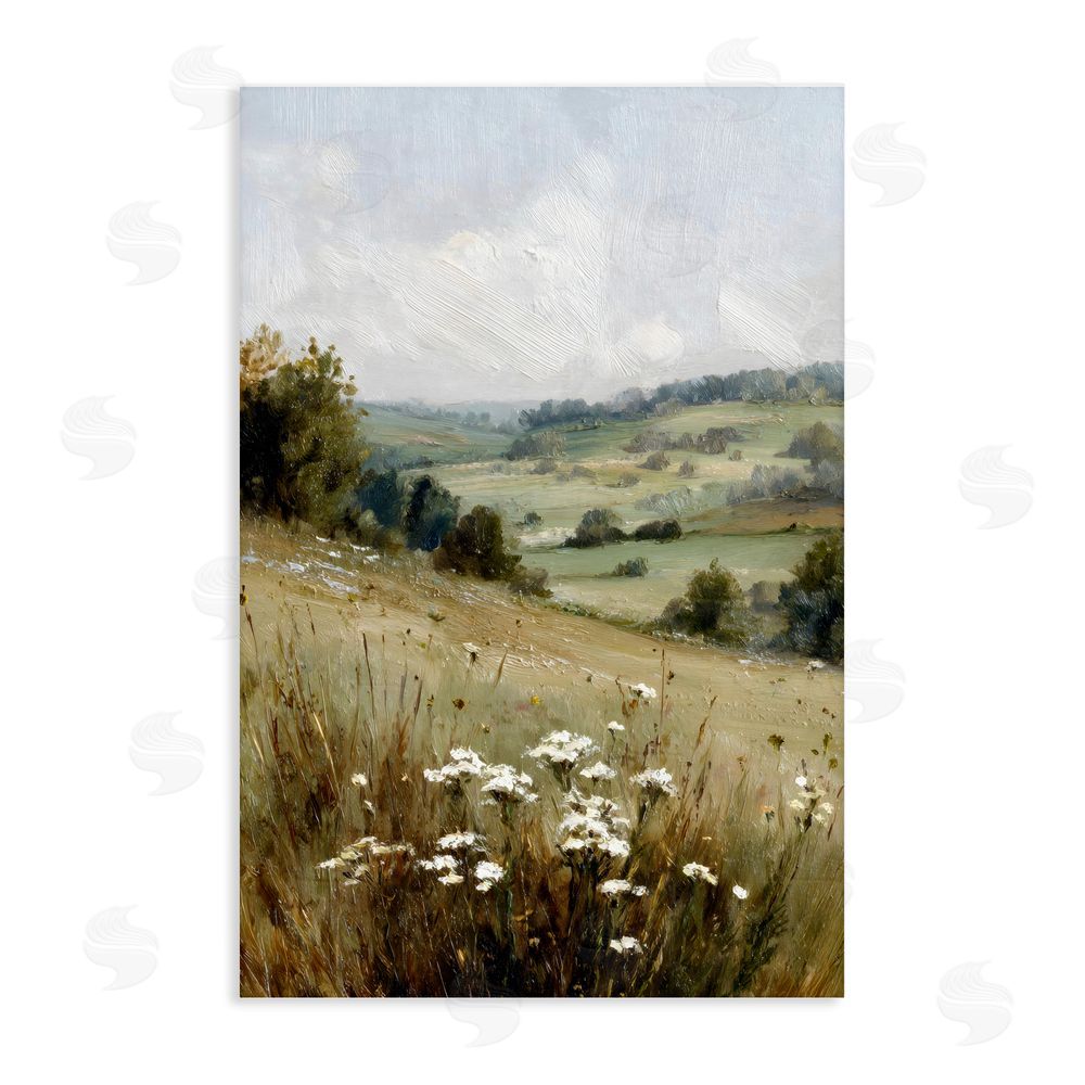 Petal Prints Design Hill of White Flowers Stretched Canvas Wall Art