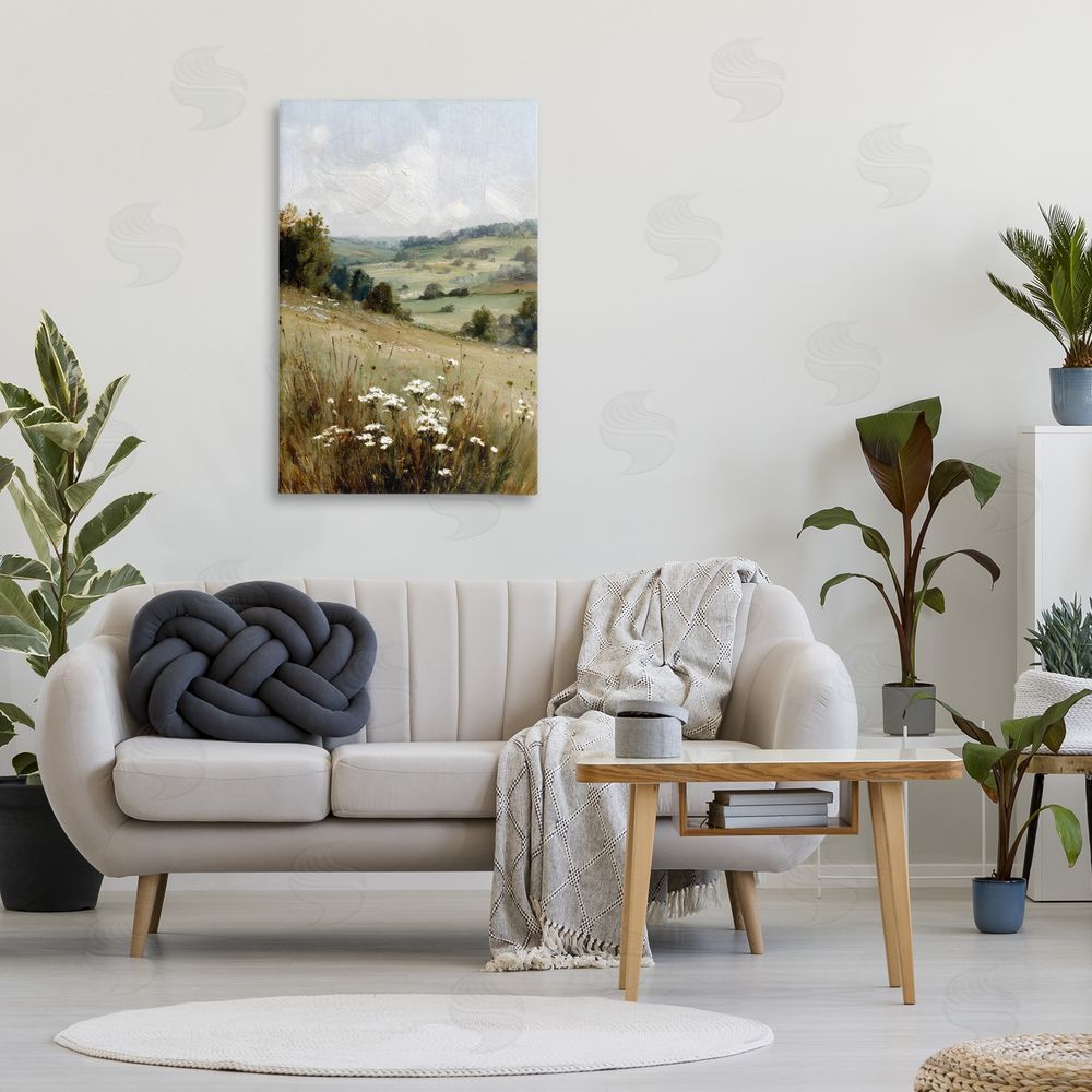 Petal Prints Design Hill of White Flowers Stretched Canvas Wall Art in Room