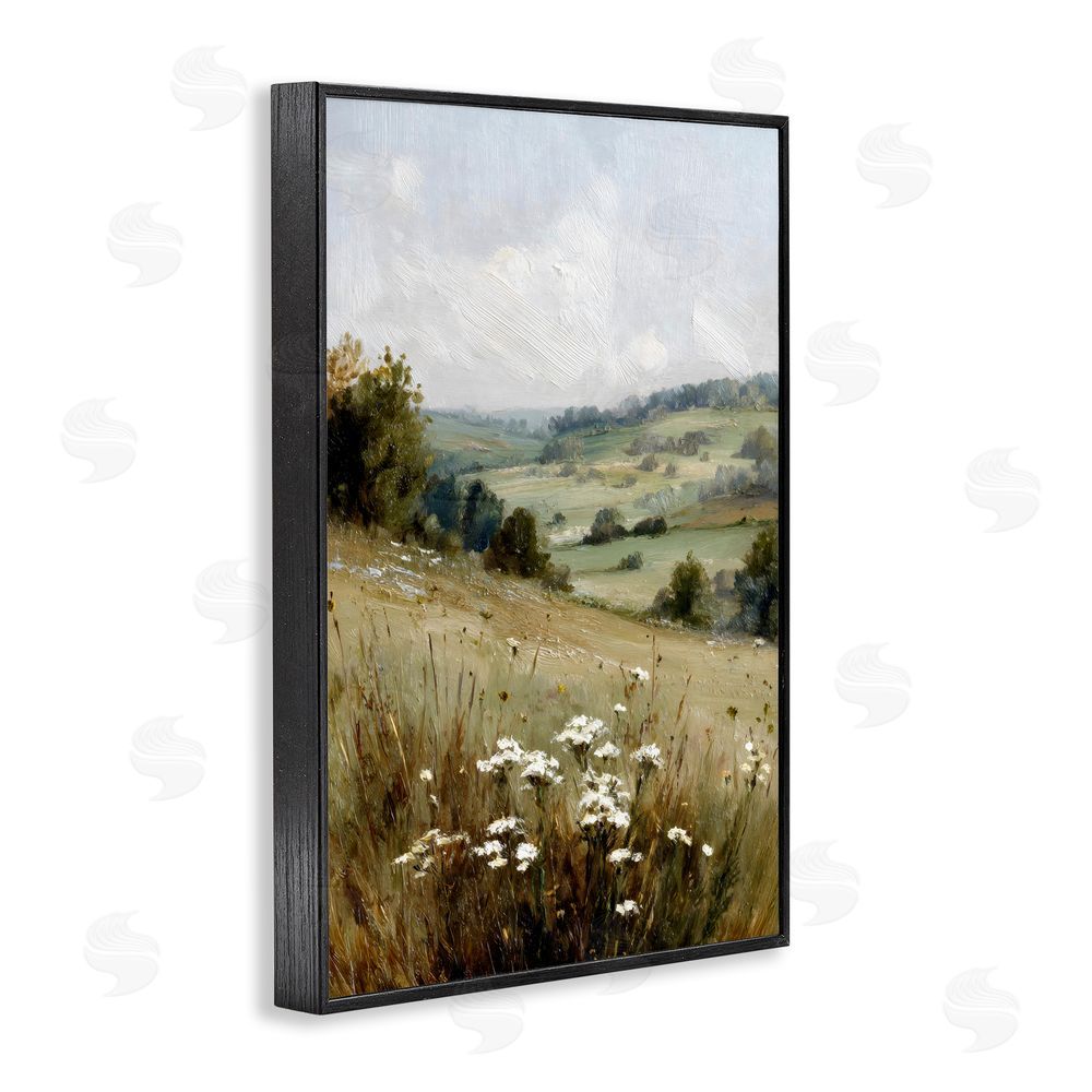 Petal Prints Design Hill of White Flowers Black Framed Giclee Wall Art