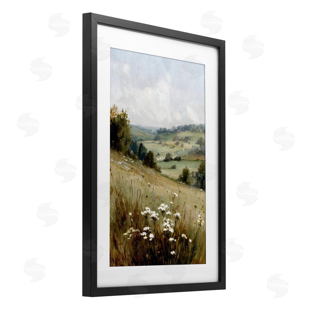 Petal Prints Design Hill of White Flowers Black Framed Print Under Glass Wall Art