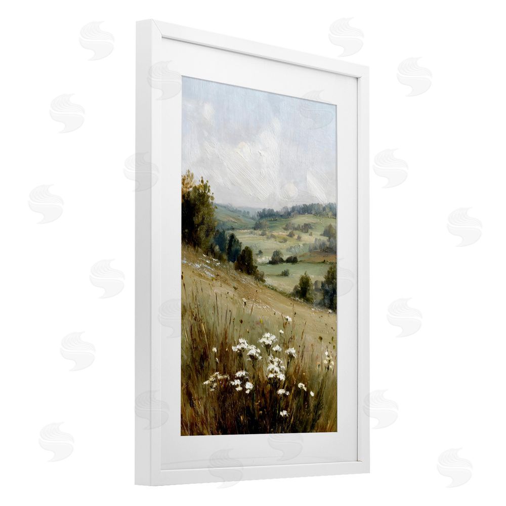 Petal Prints Design Hill of White Flowers White Framed Print Under Glass Wall Art